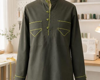 Traditional Georgian Akhalukhi Shirt  Handmade Military Style  Tunic Georgian National Costume, Chokha Undershirt
