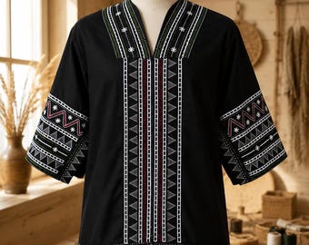 Handmade Georgian Ethnic Shirt | Traditional Embroidered Tunic  | Caucasian Folk Clothing | Artisan Heritage Gift