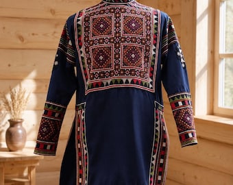 Georgian Traditional Folk Costume – Khevsureti Style Tunic Handmade Embroidery  Vintage Georgian National Clothing