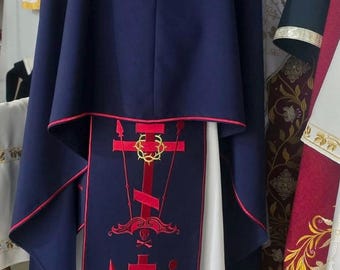 Handmade Orthodox Schema Vestment: Navy Blue, Red Embroidery