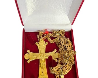 Prawosławny krzyż pektoralny kapłański z łańcuszkiem (10 cm)