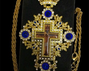 Orthodox Pectoral Cross Gold – Byzantine Style Cross Necklace, Clergy Religious Gift