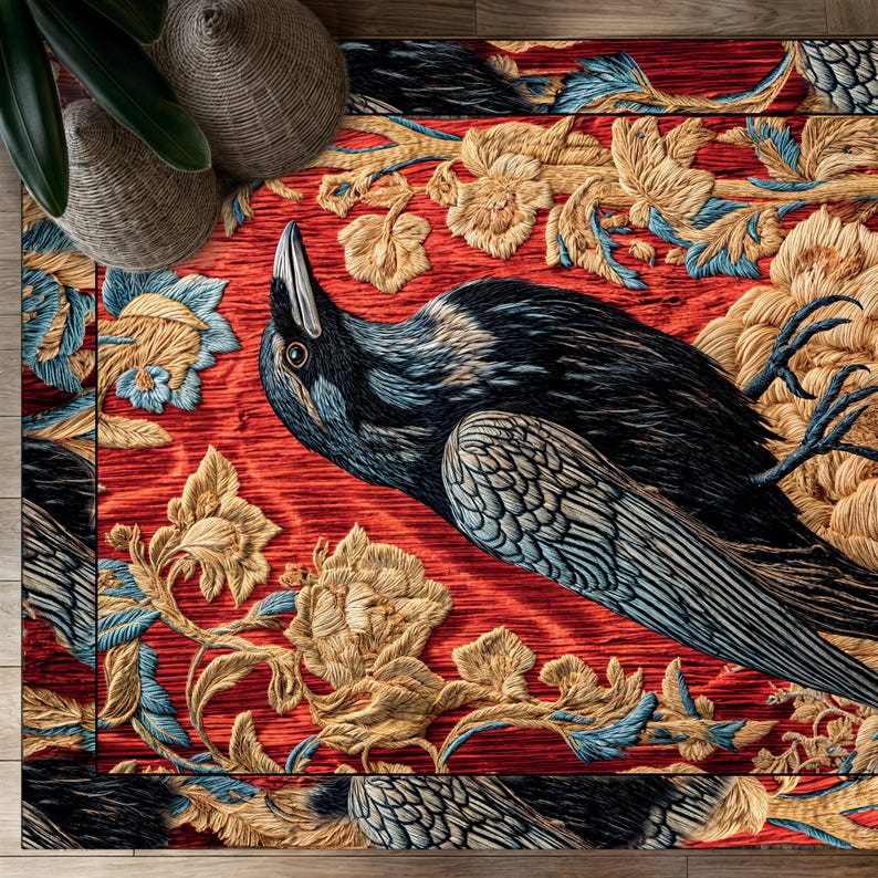 Vintage Look Crow Rug: Gothic Floral Decor - Etsy