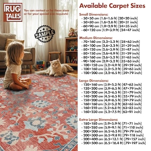 May include: A red and blue patterned rug with a distressed look is displayed in a living room setting. The image includes a child and a cat. The rug sizes range from 20x20 inches to 79x197 inches.