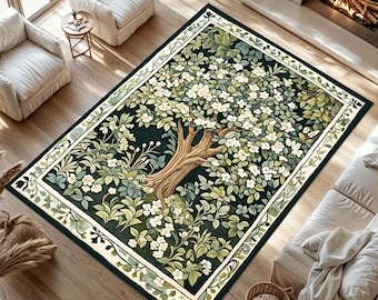 Tree of Life Area Rug: Rustic Bohemian Washable Non-Slip Rug