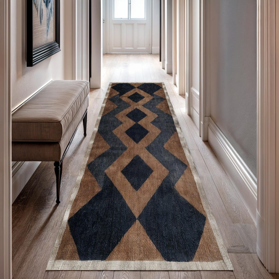 Diamond Runner Rug Geometric Diamond Runner Rug, Brown and Black Washable Hallway Runner ...