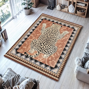Tibetian Tiger Rug, Tiger Modern Print Rug, Rustic Animal Print rug, Ethnical Tiger Rug, Unique Area Rug, Tiger Pattern Rug, Animal Rug,