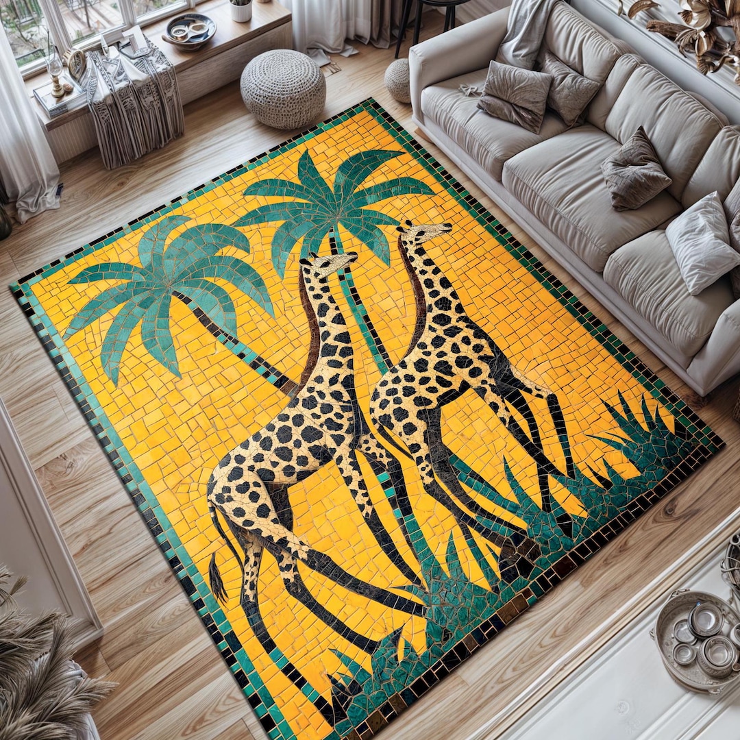 Giraffe Texture Rug Mosaic Giraffe Rug: Yellow Zoo Nursery Decor - Etsy