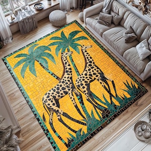 Mosaic Giraffe Rug, Giraffe Rug, Giraffe Gift, Zoo Rug, Giraffe Nursery Decor,Rug For Living Room, Giraffe Patterned Rug, Yellow Rug,