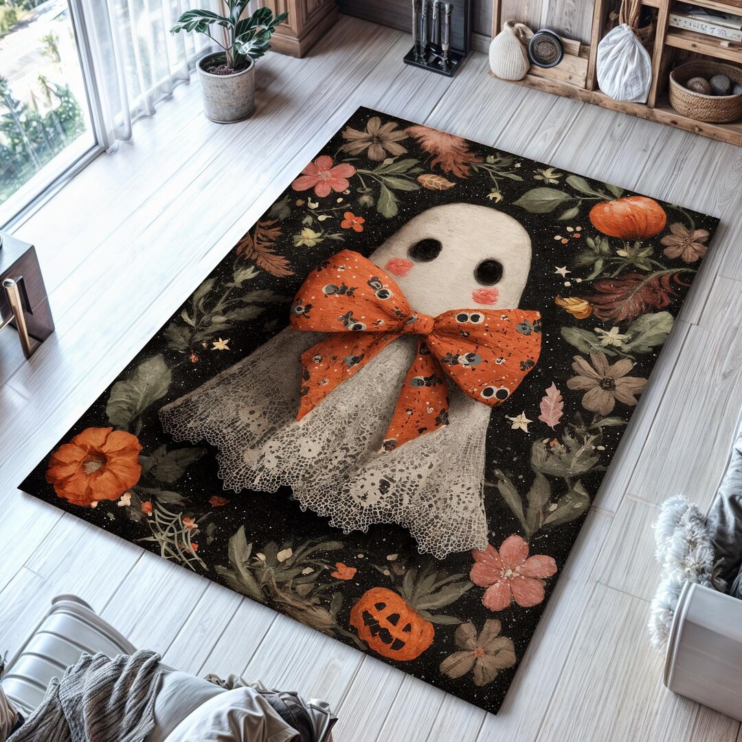 Floral Ghost Halloween Rug: Gothic Home Decor - Etsy
