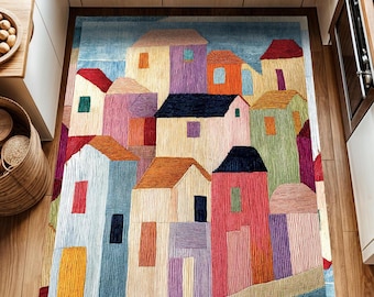Colorful Abstract Rug: Boho Modern Art, Vibrant Home Decor