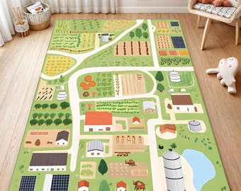 Washable Farm Play Rug: Non-Slip Educational Mat