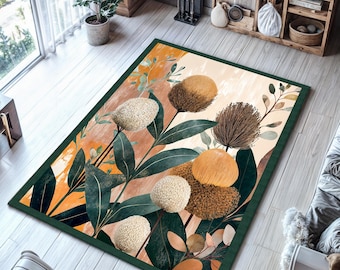 Vintage Botanical Floral Rug: Washable Vibrant Flower Home Decor