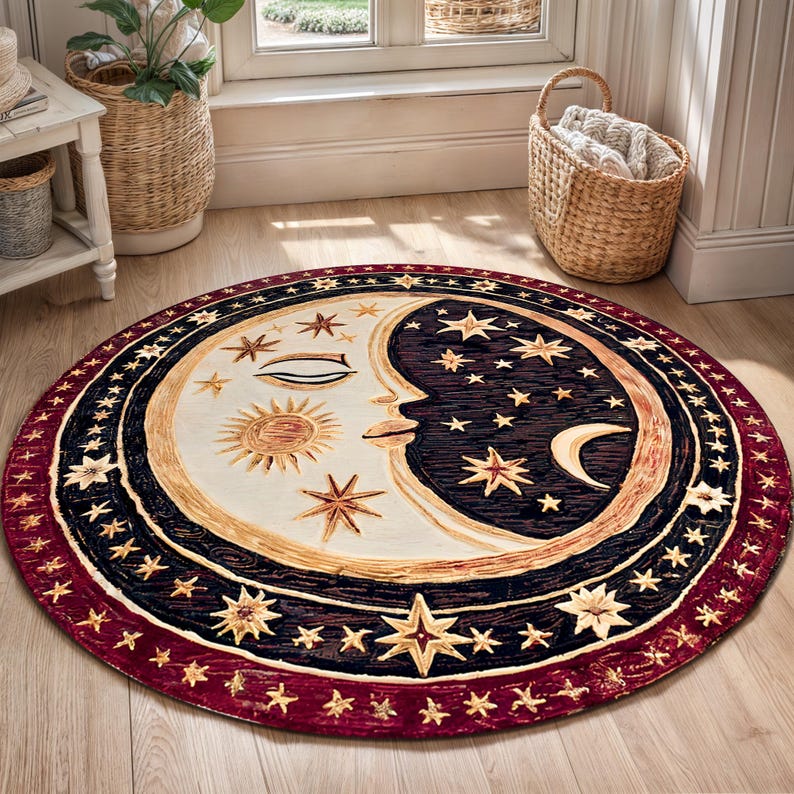 Abstract Moon Rugs Celestial Sun & Moon Round Rug: Boho Mystical Decor - Etsy