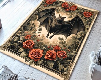Gothic Bat & Roses Rug: Dark Academia Victorian Style