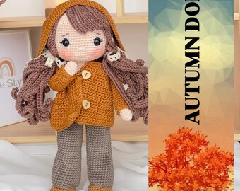 Handmade Crochet Autumn Doll: Amigurumi Girl Toy with Removable Outfits