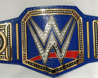 World Universal Championship Title Belt 2MM Brass Plates Blue Replica Adult Size
