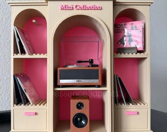 Mini Vinyl Record Display Shelf | 3D Printed Mini Brands Vinyl Collection Storage & Display Stand | Dollhouse Music Shelf