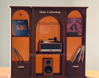 Mini Vinyl Record Display Shelf | 3D Printed Mini Brands Vinyl Collection Storage & Display Stand | Dollhouse Music Shelf
