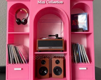 Mini Vinyl Record Display Shelf | 3D Printed Mini Brands Vinyl Collection Storage & Display Stand | Dollhouse Music Shelf