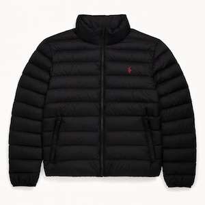 Men&#39;s Black Puffer Jacket: Water-Resistant Quilted Winter Coat