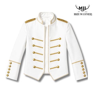 Michael Jackson-inspirerad vit militärparadjacka | Beat It-stil ullkostym | Herrkonsert-cosplayjacka