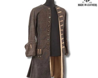 Men’s Vintage Pirate Coat – Long Brown Cotton Trench Jacket | Handmade Renaissance & Cosplay Outerwear