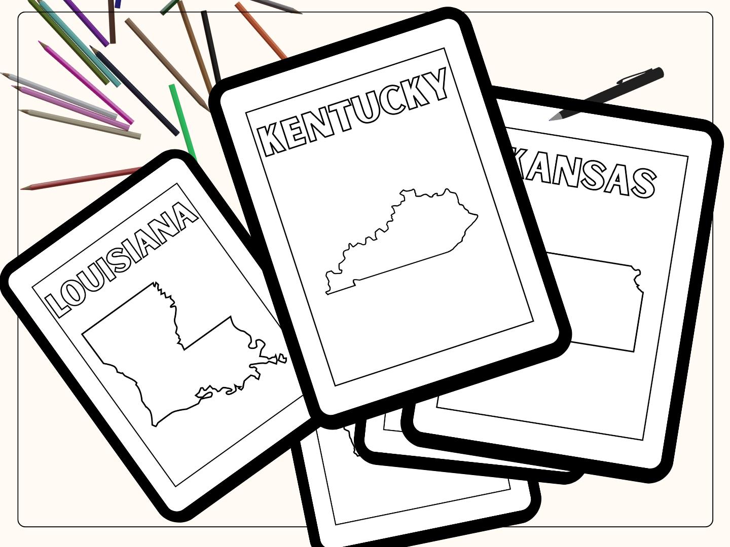 50 States Printable Worksheets, United States Coloring Pages, 50 States ...