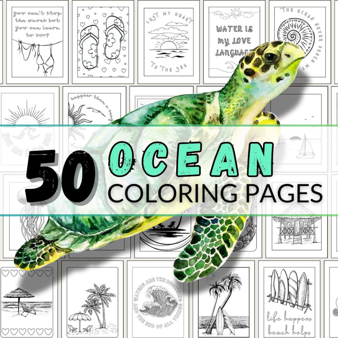 Beach Coloring Pages Printable PDF, Ocean Coloring Sheets, Sea Animals ...