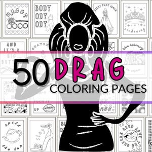 Drag Queen Coloring Pages for Adults, Drag Race LGBT Coloring Book Printable Sheets PDF, Drag Queen Phrases for Queer Trans Fans