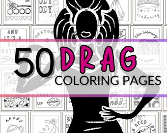 Páginas para colorear de Drag Queens para adultos, Libro para colorear LGBT Drag Race (hojas imprimibles en PDF), Frases de Drag Queens para fans queer y trans