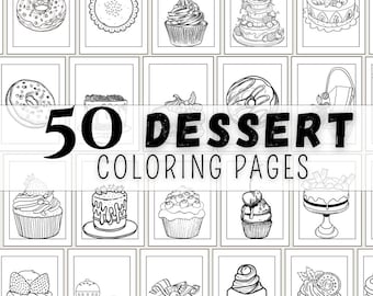 Food Coloring Pages for Adults, Cute Dessert Coloring Pages, Sweets Coloring Pages, Cake Coloring Page for Adults, Pastry Coloring Pages PDF