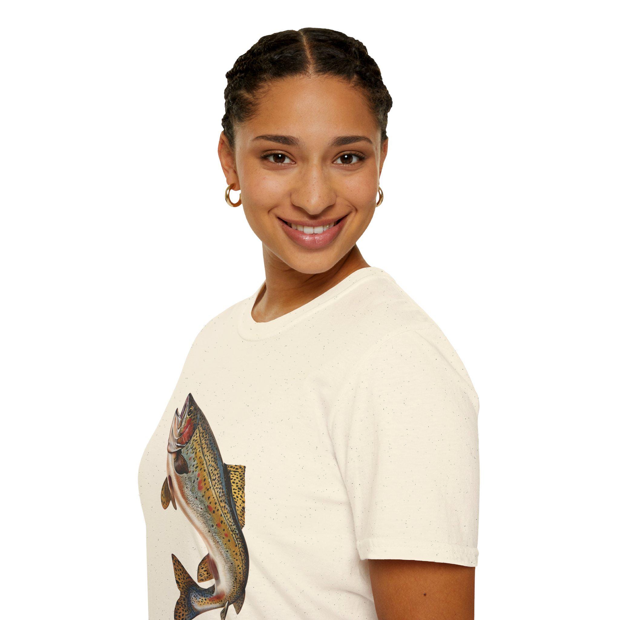 T-shirt Vintage Années 90 - Thème Pêcheur & Truite - Taille XL - Coton - Occasion Très Bon État