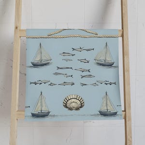 Nautical Hand Towel, Coastal Home Decor, Beach House Gift, Marine Inspired Towel, Sailboat Kitchen Linen, Ocean Themed Towel