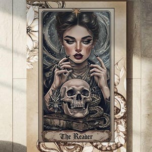 Die Lesertarotkarte Druck, Bücherwurm Dekor, Tarot Wandkunst, Kindle Tapete, Tarot Buch Liebhaber Geschenk