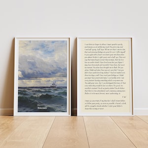 Carta de amor del capitán Wentworth, obra de arte vintage sobre un mar tempestuoso, juego de 2 carteles de Jane Austen, arte de pared con cita de persuasión, decoración de literatura inglesa