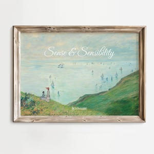 Arte de parede vintage de Razão e Sensibilidade, arte idílica da costa de Devonshire, pôster de Elinor e Marianne Dashwood, decoração clássica de Jane Austen