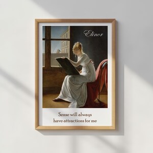 Arte de parede de Elinor Dashwood, pintura de mulher vintage, arte com citação de Razão e Sensibilidade, pôster da Regência de Jane Austen, decoração de literatura inglesa