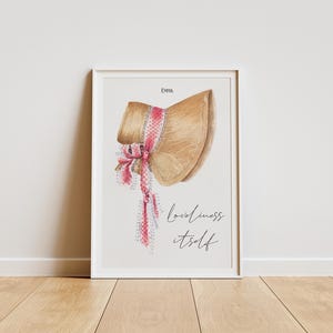 Lieblichkeit selbst Aquarell Druck, Coquette Vintage Bonnet Kunstwerk, Emma Zitat Wandkunst, Jane Austen niedliches Plakat, englische Literatur Dekor
