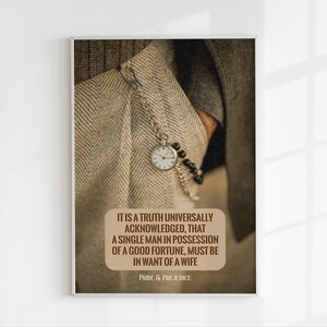 Vintage print in gebrek aan een vrouw, romantische Pride and Prejudice-kunstwerken, Jane Austen-poster, Regency-citaat kunst aan de muur, decor Engelse literatuur