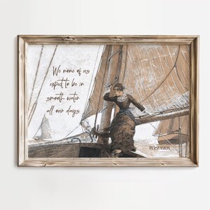 Impresión vintage de mujer navegando, arte mural con cita de Jane Austen, obra de arte náutico de Persuasión, póster marítimo de colores apagados, decoración de literatura inglesa
