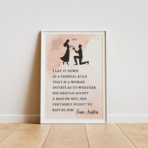 Cita inspiradora sobre una propuesta de matrimonio, póster de amor, lámina de Emma Woodhouse, arte mural femenino de Jane Austen, decoración de literatura clásica inglesa.
