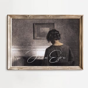 Impressão vintage de Jane Eyre, arte de uma dama vitoriana, arte de parede de romance gótico de Charlotte Brontë, decoração de literatura inglesa, pôster da Dark Academia