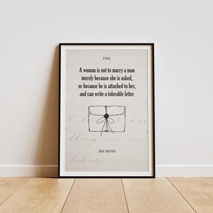 Geestig citaat huwelijksadvies, liefdesposter, neutrale print Emma Woodhouse, minimalistische muurkunst Jane Austen, decor klassieke Engelse literatuur
