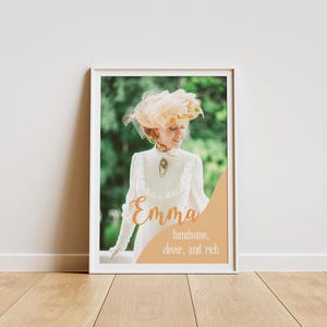 Estampa bonita, inteligente e rica, arte cativante de Emma, pôster chique de Jane Austen, arte de parede com citações da Regência, decoração de época da literatura inglesa