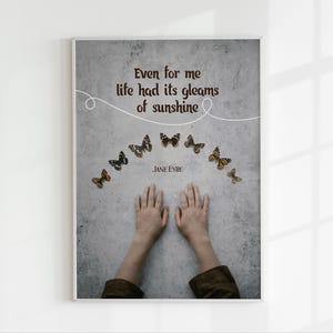Jane Eyre childhood art print, Vintage butterfly artwork, Charlotte Brontë quote wall art, English literature decor, Light academia poster