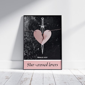 Impression d'amoureux croisés d'étoiles, affiche de coeur de Roméo et Juliette, oeuvre d'art de William Shakespeare, art mural citation élisabéthaine, décoration de littérature anglaise