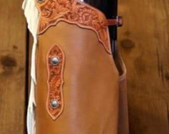 Handcrafted Leather Western Chaps: Tooled Yoke, White Fringe, Rodeo Gear