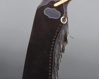 Classic Black Leather Western Chaps with Fringe – Handmade Rodeo Cowboy Gear