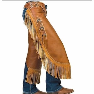 Handcrafted Leather Fringe Chaps – Western Rodeo Cowboy Gear